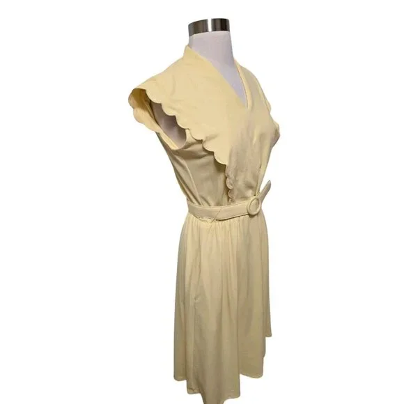 70s 80s Vintage Womens Dress Yellow Casual With Belt - Picture 2 of 8